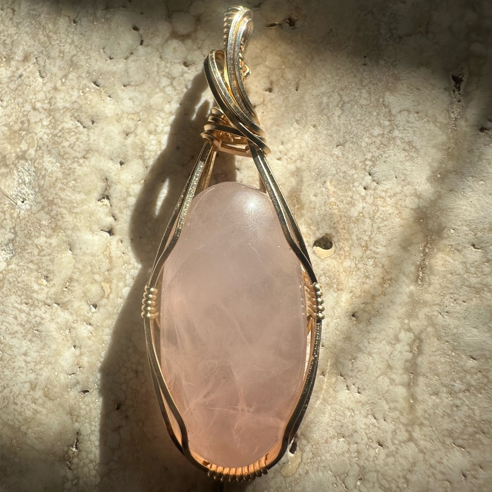 14k Gold filled Rose Quartz Necklace Pendant